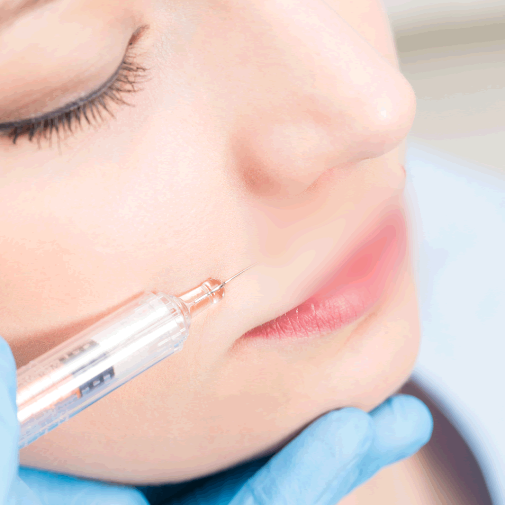 人中にボトックス注射をしているところ