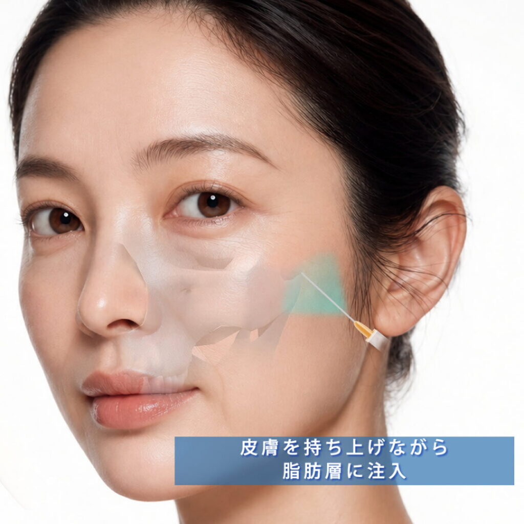 頬に注入している図解